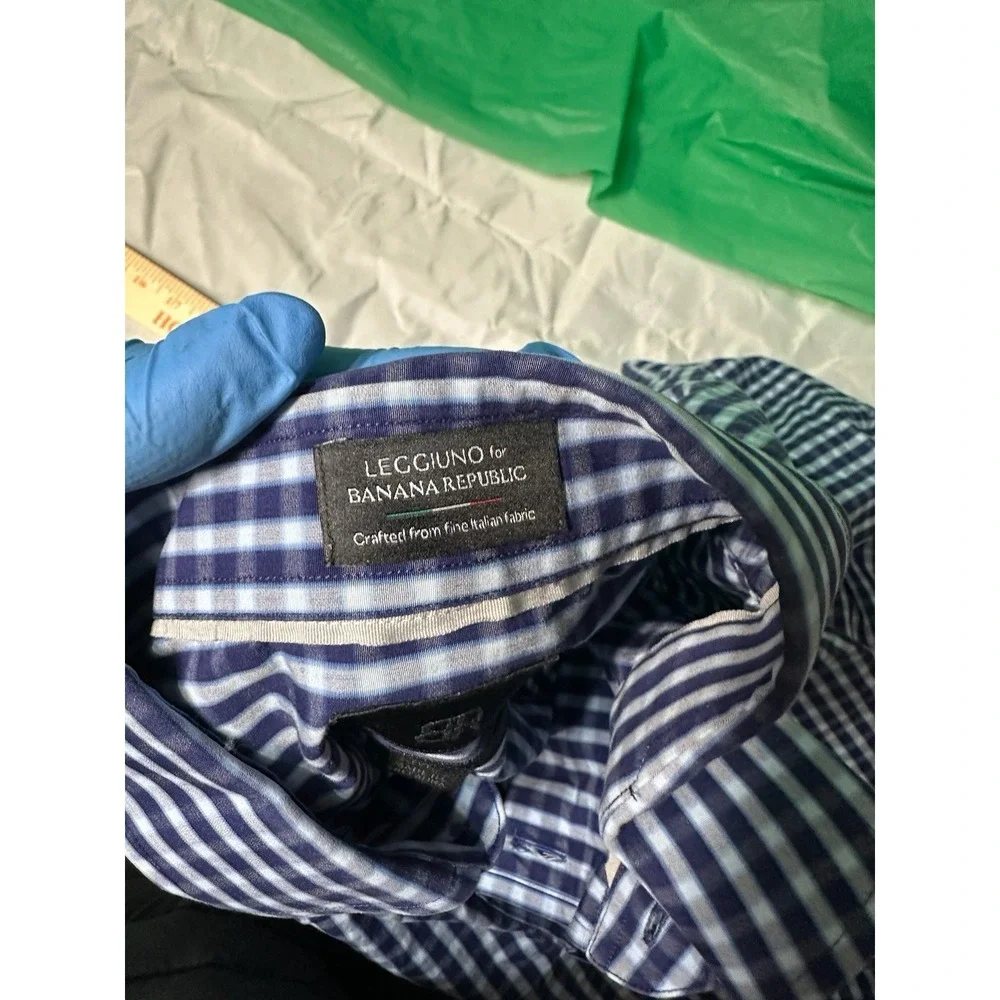 Banana Republic‎ Lecgino Blue Gingham Button Down Shirt Italian Fabric Men's M